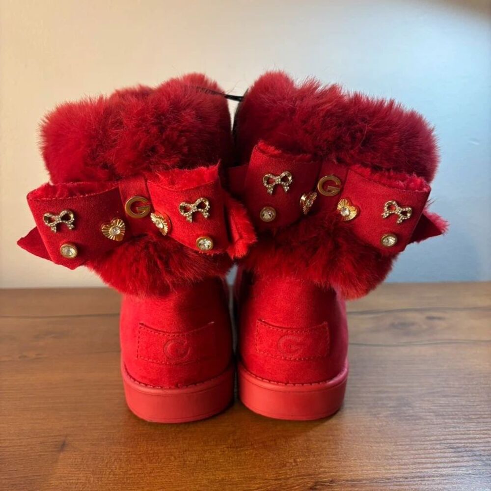 GBG Size 8 Red Faux Fur Ribbon Bow Ankle Boots NWT Womens Y2K Revival